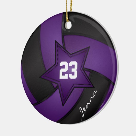 Paarse en zwarte Star Volleyball Keramisch Ornament (Links)