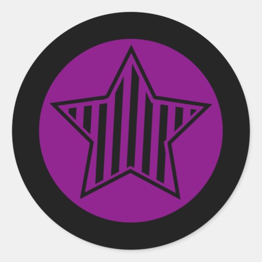Paarse en Zwarte Ster Ronde Sticker (Voorkant)