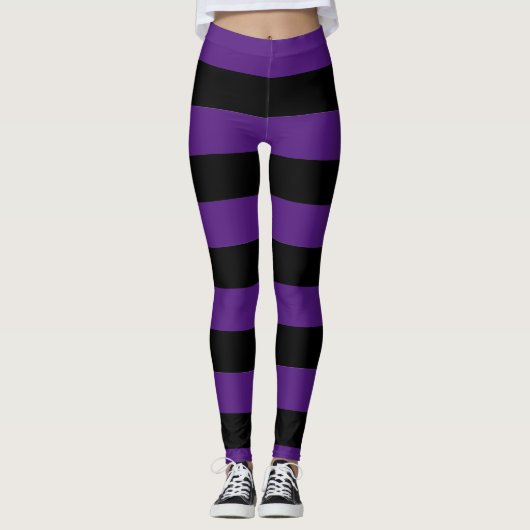 Paarse en zwarte strepen Stripte Leggings (Voorkant)