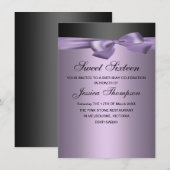 Paarse en zwarte strik Sweet 16 verjaardagsuitnodi Kaart (Voorkant / Achterkant)