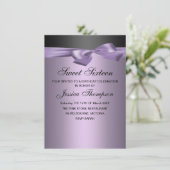 Paarse en zwarte strik Sweet 16 verjaardagsuitnodi Kaart (Staand voorkant)