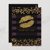 Paarse en zwarte stripes Gold Faux Folie Stippen Briefkaart (Voorkant / Achterkant)