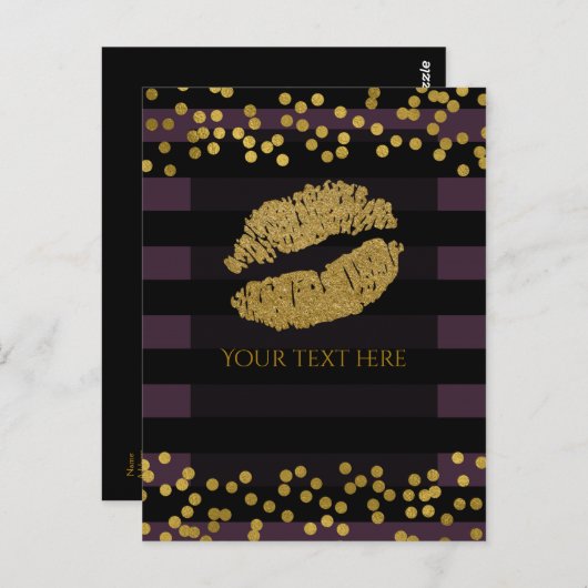 Paarse en zwarte stripes Gold Faux Folie Stippen Briefkaart (Voorkant / Achterkant)