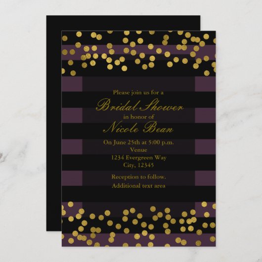 Paarse en zwarte stripes Gold Faux Folie Stippen Kaart (Voorkant / Achterkant)