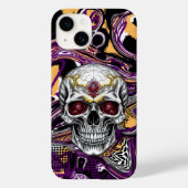 Paarse en zwarte Sugar Skull Halloween Case-Mate iPhone Case (Achterkant)