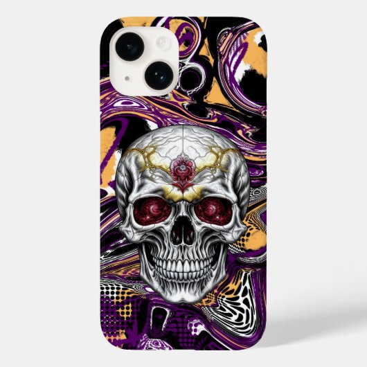 Paarse en zwarte Sugar Skull Halloween Case-Mate iPhone Case (Achterkant)