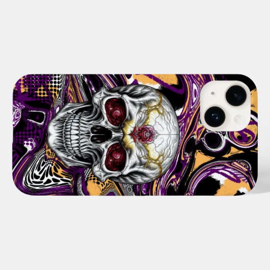 Paarse en zwarte Sugar Skull Halloween Case-Mate iPhone Case (Achterkant (horizontaal))
