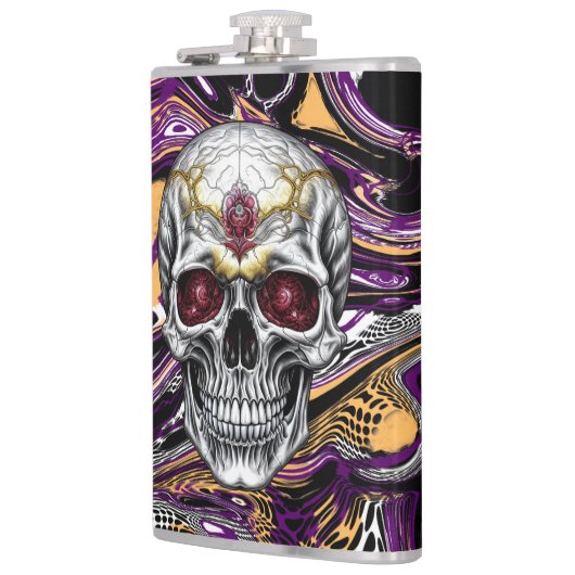 Paarse en zwarte Sugar Skull Halloween Heupfles (Links)