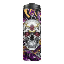 Paarse en zwarte Sugar Skull Halloween Thermosbeker