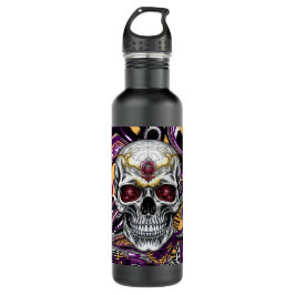 Paarse en zwarte Sugar Skull Halloween Waterfles