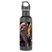 Paarse en zwarte Sugar Skull Halloween Waterfles (Achterkant)