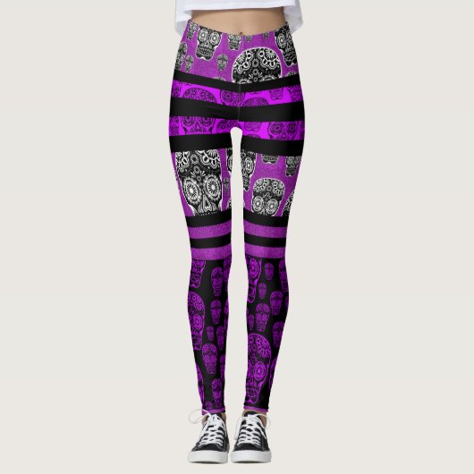 Paarse en zwarte suiker schedel legging (Voorkant)