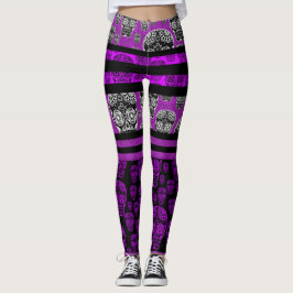 Paarse en zwarte suiker schedel leggings