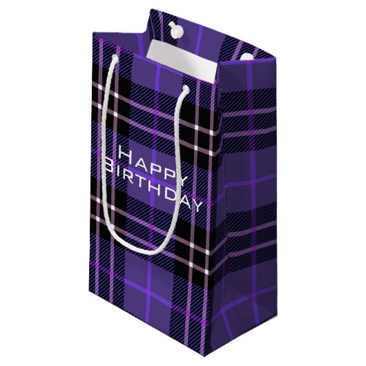 Paarse en zwarte Tartan Klein Gift Bag Klein Cadeauzakje (Voorkant Gekanteld)