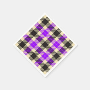 Paarse en zwarte tartan Papier servetten