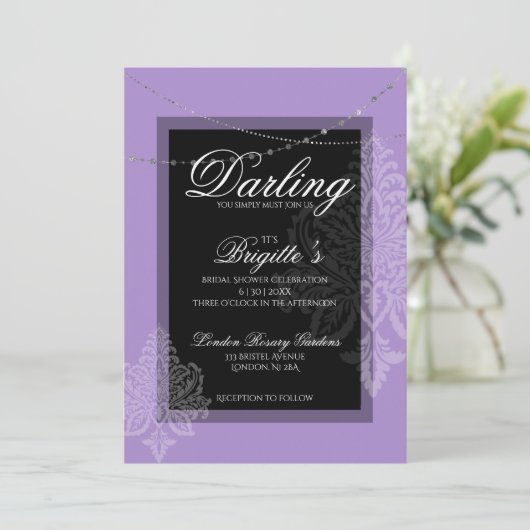 Paarse en zwarte uitnodiging (Staand voorkant)