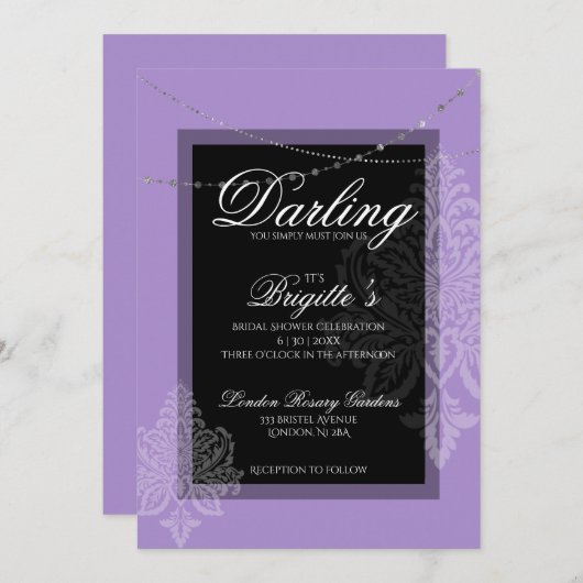 Paarse en zwarte uitnodiging (Voorkant / Achterkant)