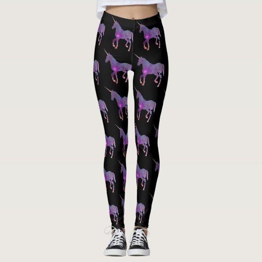 PAARSE EN ZWARTE UNICORN LEGGINGS (Voorkant)