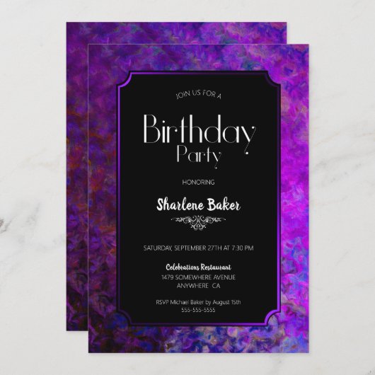 Paarse en zwarte verjaardag kaart (Voorkant / Achterkant)