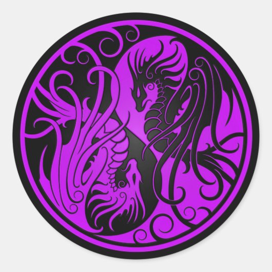 Paarse en zwarte vliegers Yin Yang Dragons Ronde Sticker (Voorkant)