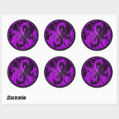 Paarse en zwarte vliegers Yin Yang Dragons Ronde Sticker (Vel)