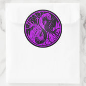 Paarse en zwarte vliegers Yin Yang Dragons Ronde Sticker (Tas)