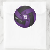 Paarse en zwarte volleybal | DIY Naam & Nummer Ronde Sticker (Tas)