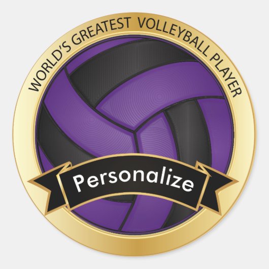 Paarse en zwarte volleybal | DIY-naam Ronde Sticker (Voorkant)