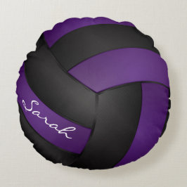 Paarse en zwarte volleybal | DIY-naam | Sport Rond Kussen
