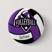 Paarse en zwarte volleybal Logo met naam Ronde Button 5,7 Cm (Voorkant)