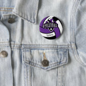 Paarse en zwarte volleybal Logo met naam Ronde Button 5,7 Cm (In situ)
