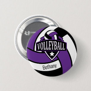 Paarse en zwarte volleybal Logo met naam Ronde Button 5,7 Cm