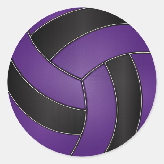 Paarse en zwarte volleybal ronde sticker (Voorkant)