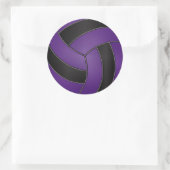 Paarse en zwarte volleybal ronde sticker (Tas)