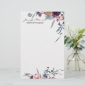 Paarse en zwarte waterverf flora op maat briefpapier (Staand voorkant)