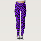 Paarse en zwarte Wavy Checker Halloween Leggings (Voorkant)