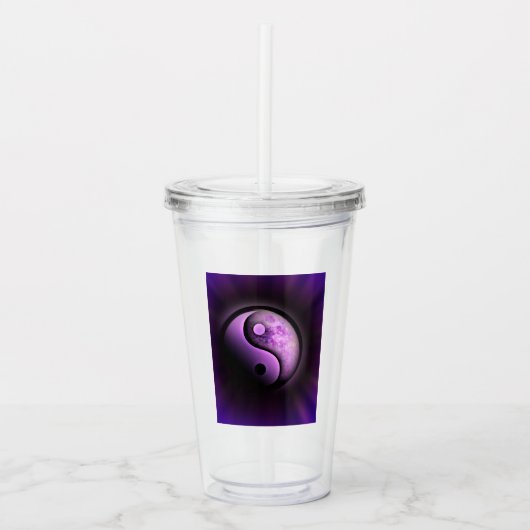 Paarse en zwarte Yin-Yang Acryl Drinkbeker (Voorkant)