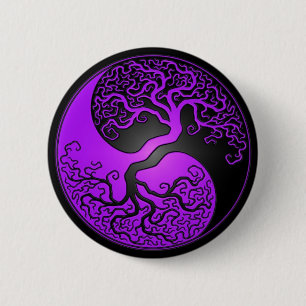 Paarse en zwarte Yin Yang-boom Ronde Button 5,7 Cm