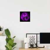 Paarse en zwarte Yin Yang Dragons Poster (Thuiskantoor)