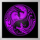 Paarse en zwarte Yin Yang Dragons Poster (Voorkant)