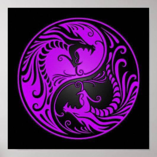 Paarse en zwarte Yin Yang Dragons Poster (Voorkant)