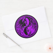 Paarse en Zwarte Yin Yang Kittens Ronde Sticker (Envelop)