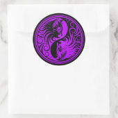 Paarse en Zwarte Yin Yang Kittens Ronde Sticker (Tas)