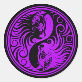 Paarse en Zwarte Yin Yang Kittens Ronde Sticker
