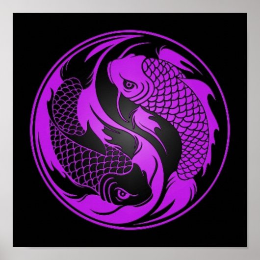 Paarse en zwarte Yin Yang Koi Fish Poster (Voorkant)