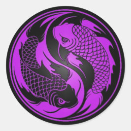 Paarse en zwarte Yin Yang Koi Fish Ronde Sticker