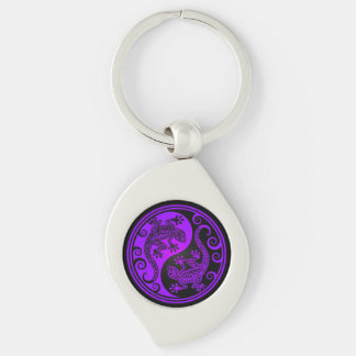 Paarse en zwarte Yin Yang Lizards Sleutelhanger