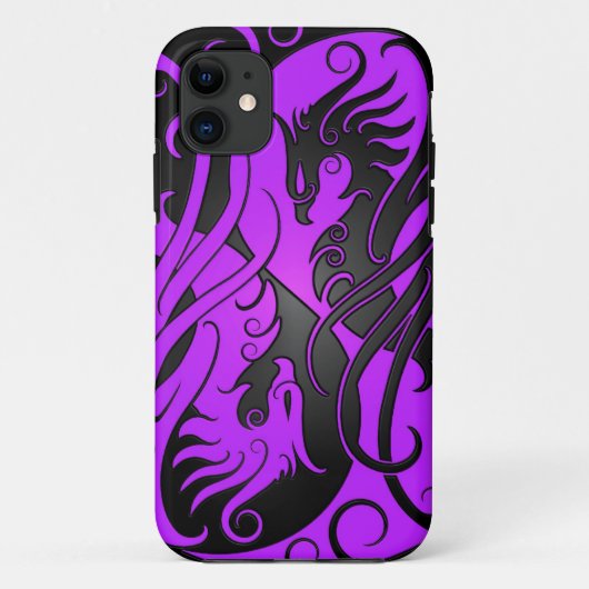 Paarse en zwarte Yin Yang Phoenix Case-Mate iPhone Case (Achterkant)
