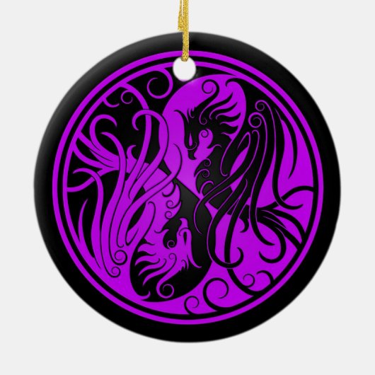 Paarse en zwarte Yin Yang Phoenix Keramisch Ornament (Achterkant)