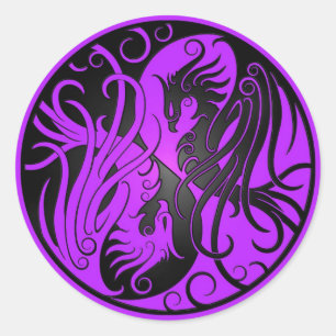 Paarse en zwarte Yin Yang Phoenix Ronde Sticker